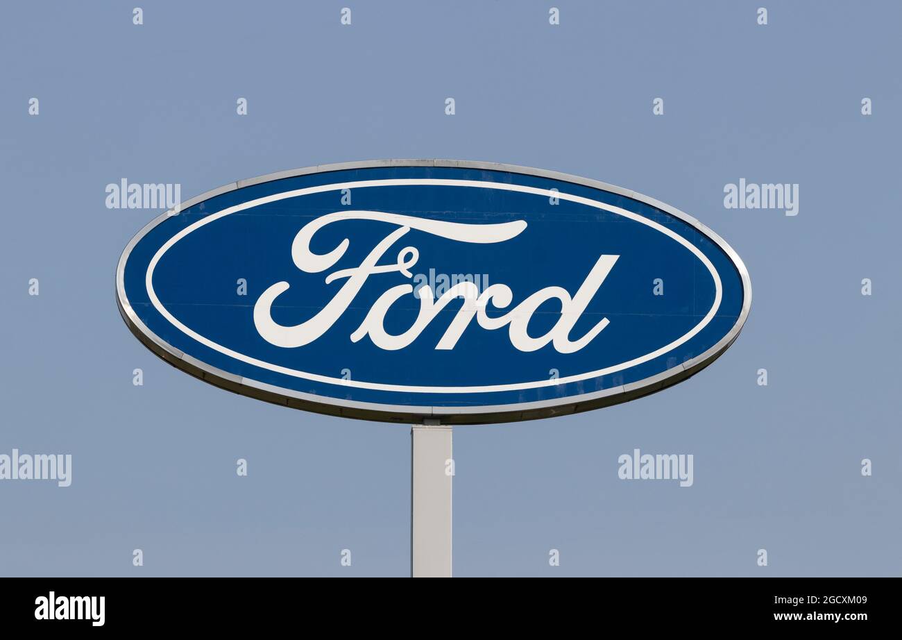 Harrison Circa August 2021 Ford Motor Company logo. Ford