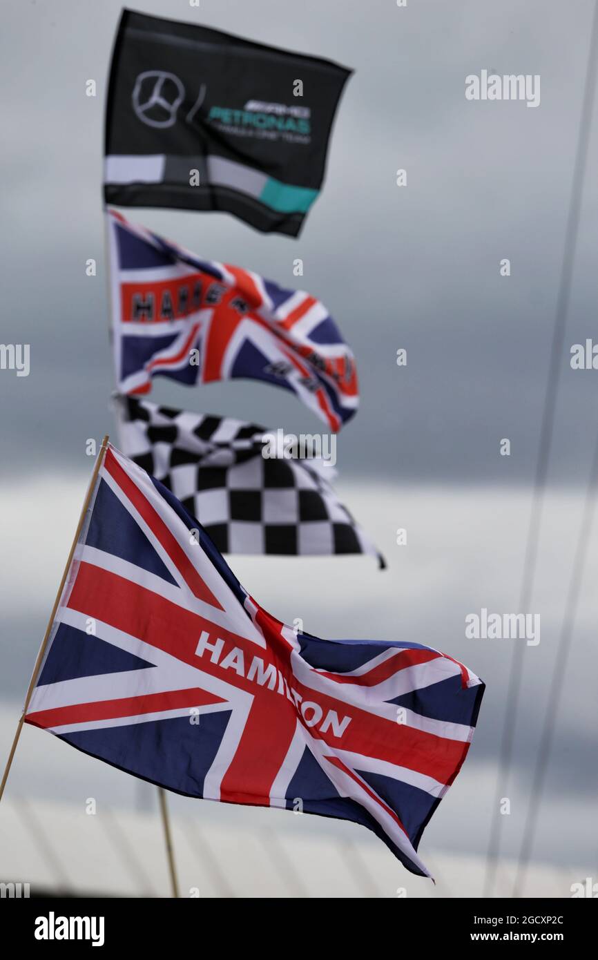 Flags for Lewis Hamilton (GBR) Mercedes AMG F1. British Grand Prix