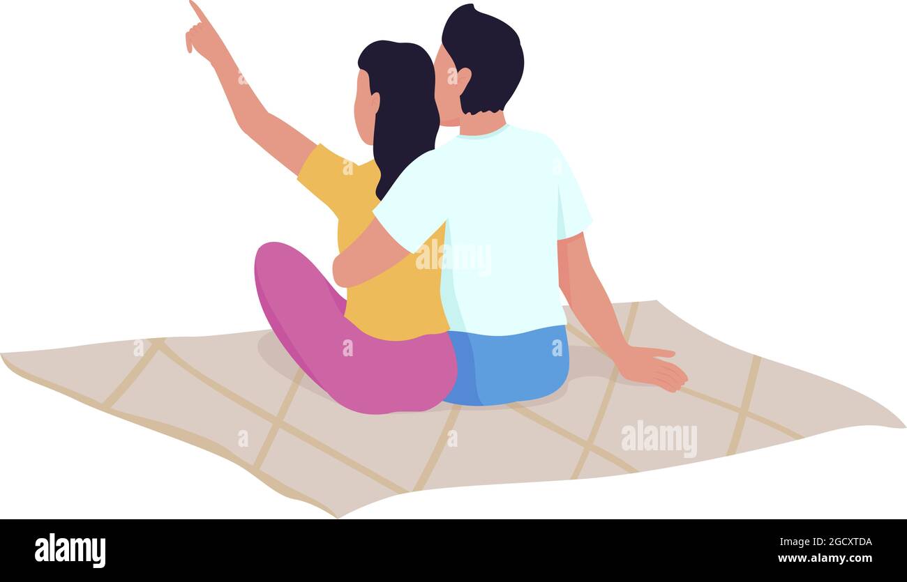 Stargazing with loved one semi flat color vector characters Stock Vector