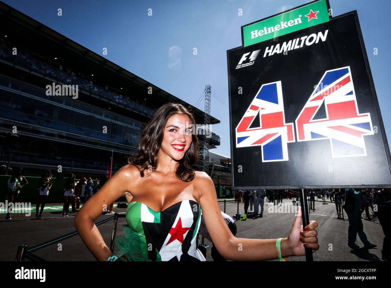 Grid girl for Lewis Hamilton (GBR) Mercedes AMG F1. Italian Grand Prix, Sunday 3rd September 2017. Monza Italy. Stock Photo