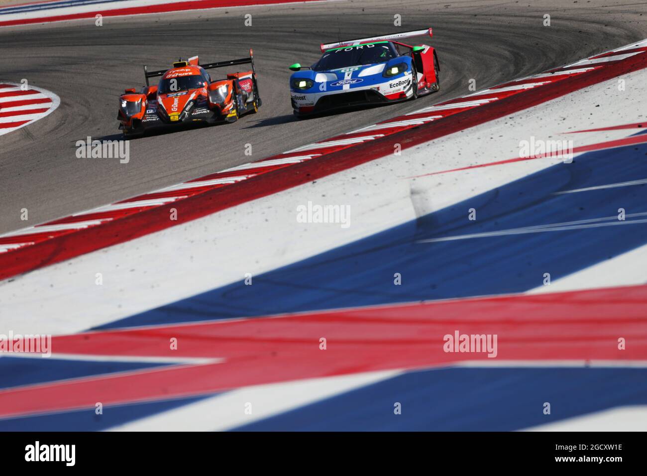 Roman Rusinov (RUS) / Pierre Thiriet (FRA) / Alex Lynn (GBR) #26 G-Drive Racing Oreca 07 Gibson and Stefan Mucke (GER) / Oliver Pla (FRA) #66 Ford Chip Ganassi Team UK Ford GT. FIA World Endurance Championship, Rd 6, 6 Hours of Circuit of the Americas. Saturday 16th September 2017. Austin, Texas, USA. Stock Photo