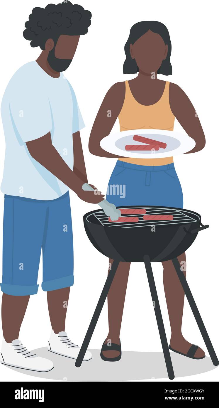 Couple hosting barbeque party semi flat color vector characters Stock Vector
