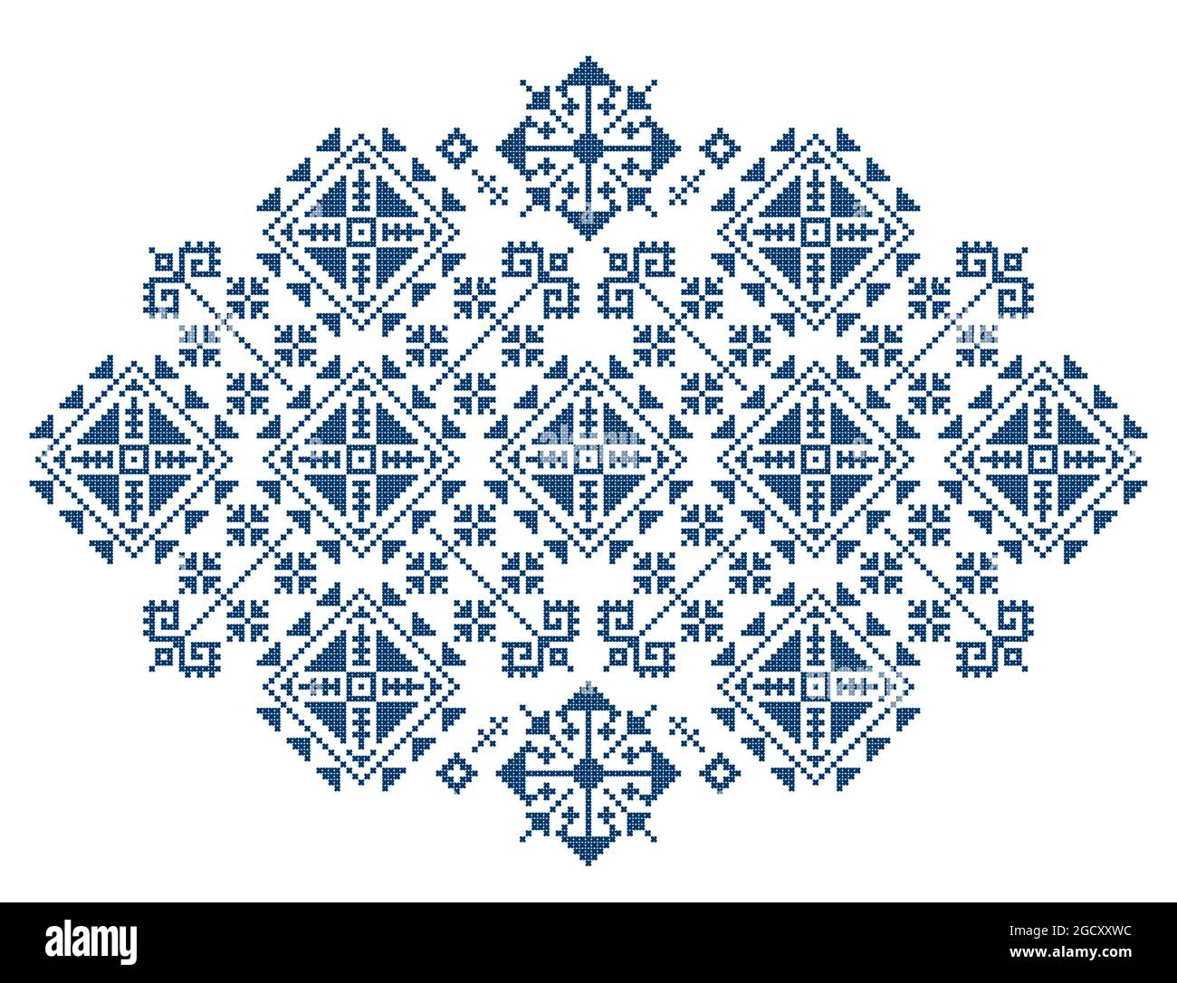 Balkan folk art vector pattern styled as traditional Zmijanje embroidery design from Bosnia and Herzegovina, unique ethnic ornament Stock Vector