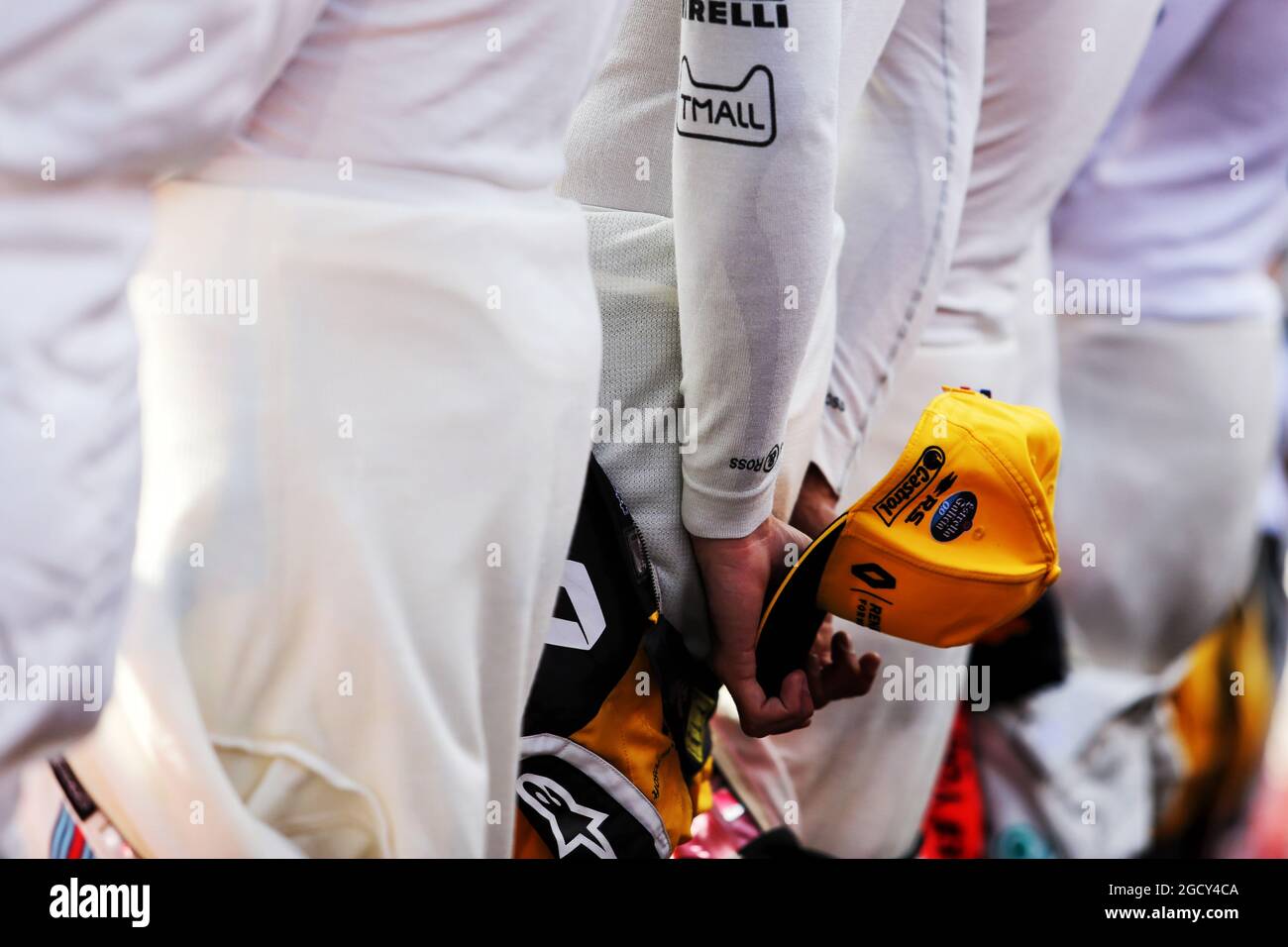 Carlos Sainz Jr (ESP) Renault Sport F1 Team as the grid observes the national anthem. Australian Grand Prix, Sunday 25th March 2018. Albert Park, Melbourne, Australia. Stock Photo