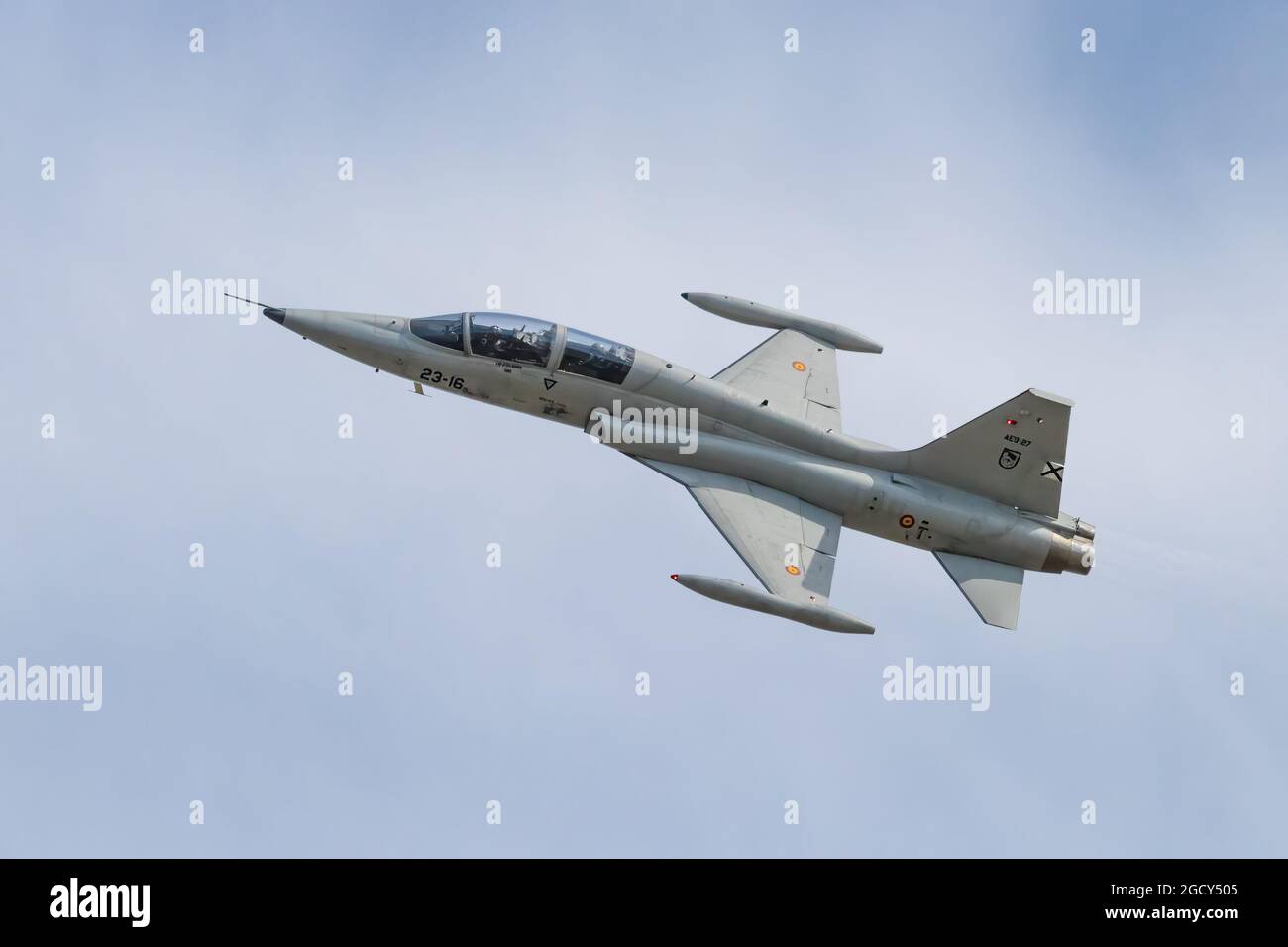 Seville, Spain - July 7, 2020: Northrop F-5M Freedom Fighter (AE-9) from 23 wing, Spanish Air Force Fighter jet plane on display in Seville, Spain Stock Photo