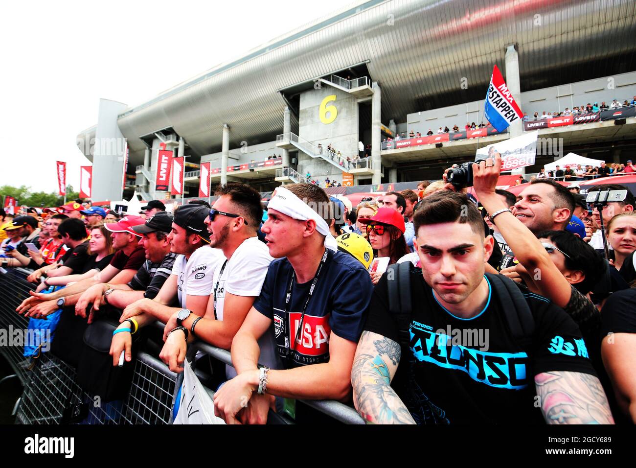 Fans in the F1 Fanzone. Spanish Grand Prix, Thursday 10th May 2018. Barcelona, Spain. Stock Photo