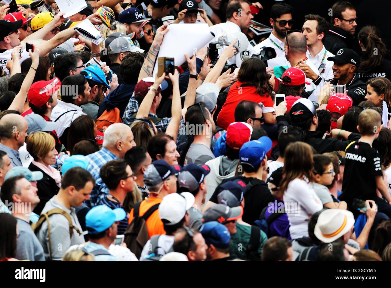 Lewis Hamilton (GBR) Mercedes AMG F1 signs autographs for the fans in the F1 Fanzone. Spanish Grand Prix, Thursday 10th May 2018. Barcelona, Spain. Stock Photo