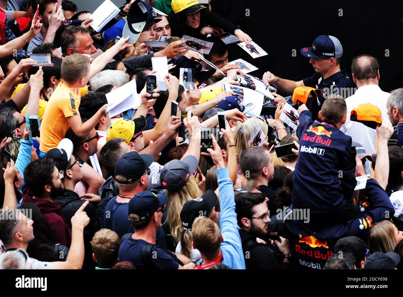 Max Verstappen (NLD) Red Bull Racing signs autographs for the fans in the F1 Fanzone. Spanish Grand Prix, Thursday 10th May 2018. Barcelona, Spain. Stock Photo