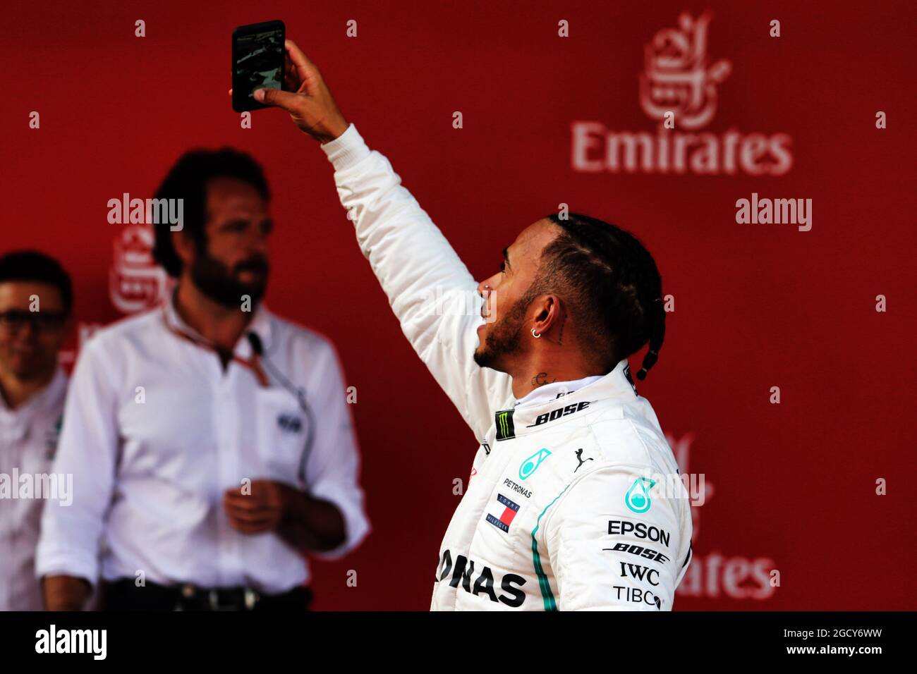Race winner Lewis Hamilton (GBR) Mercedes AMG F1 celebrates in parc ...