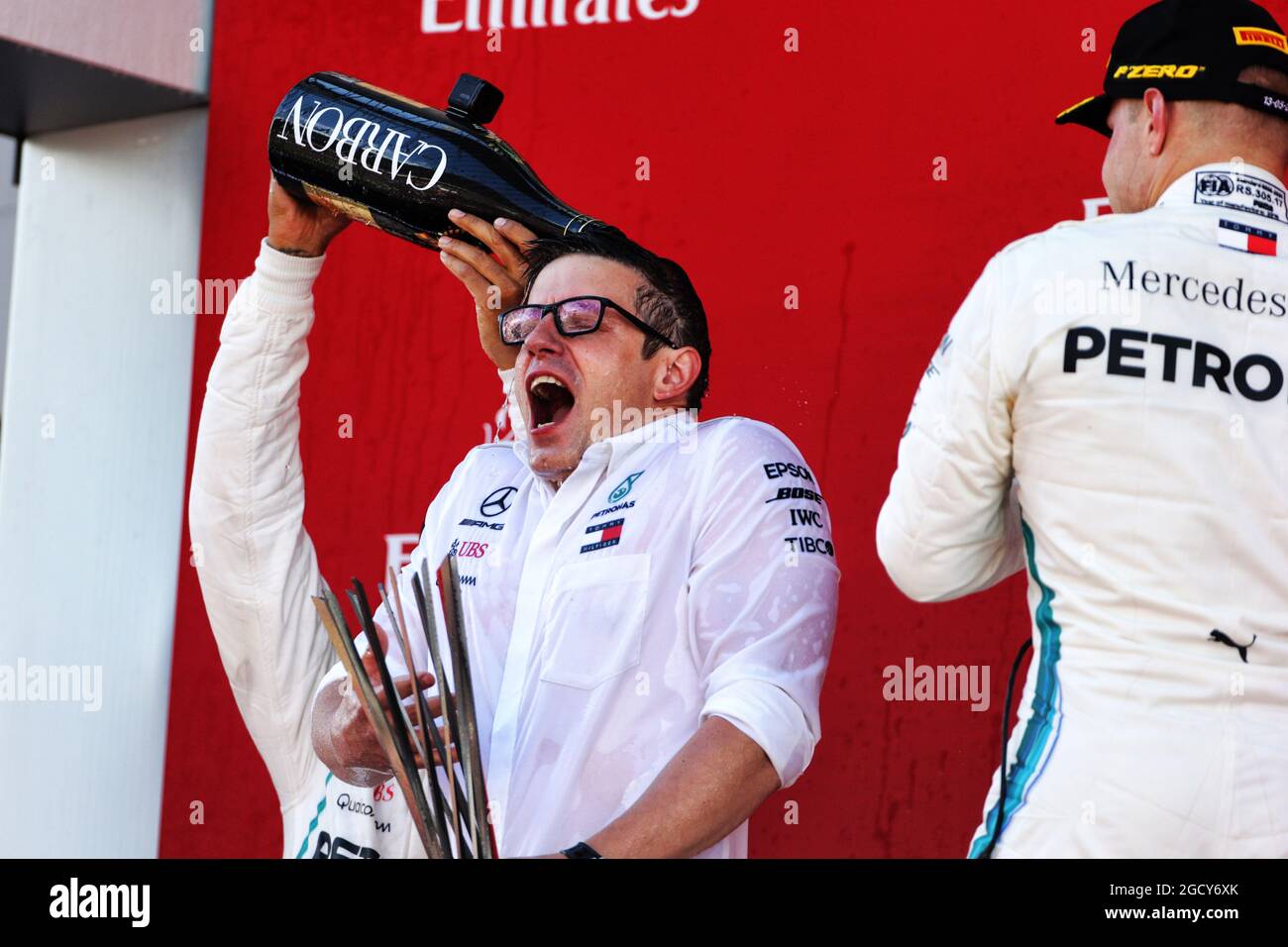 Peter Bonnington (GBR) Mercedes AMG F1 Race Engineer celebrates on the