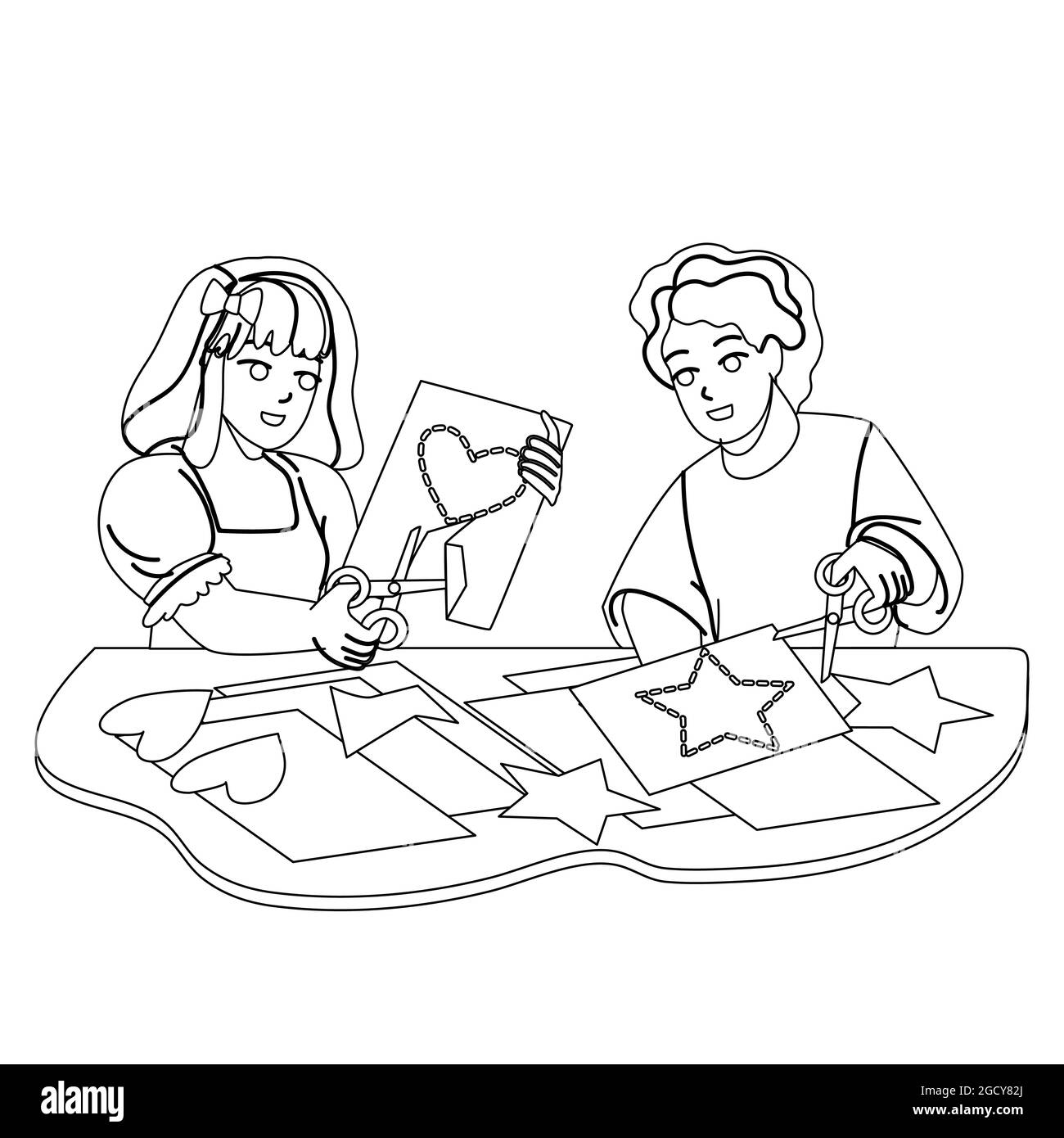 Kids Paper Craft Together In Kindergarten Vector Stock Vector Image