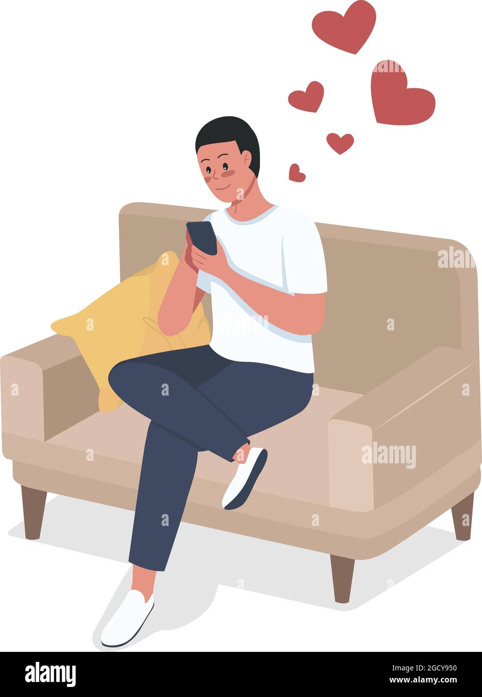 Guy chatting on phone with beloved one semi flat color vector character Stock Vector