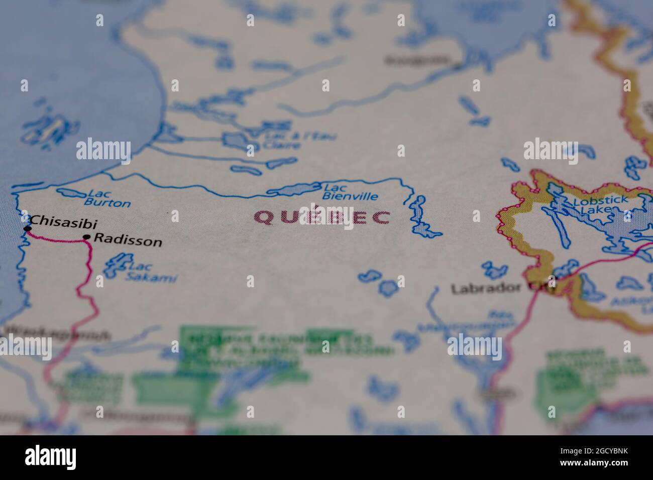 Quebec Canada shown on a road map or Geography map Stock Photo