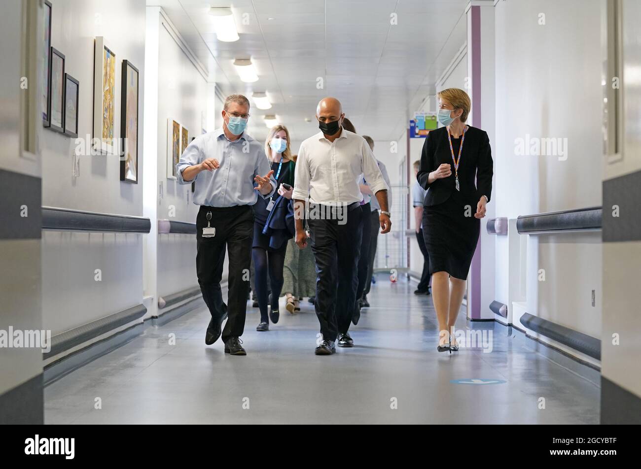 Health Secretary Sajid Javid (centre) alongside Amanda Pritchard, chief