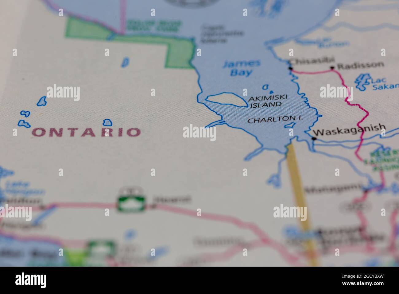 Ontario Canada shown on a road map or Geography map Stock Photo