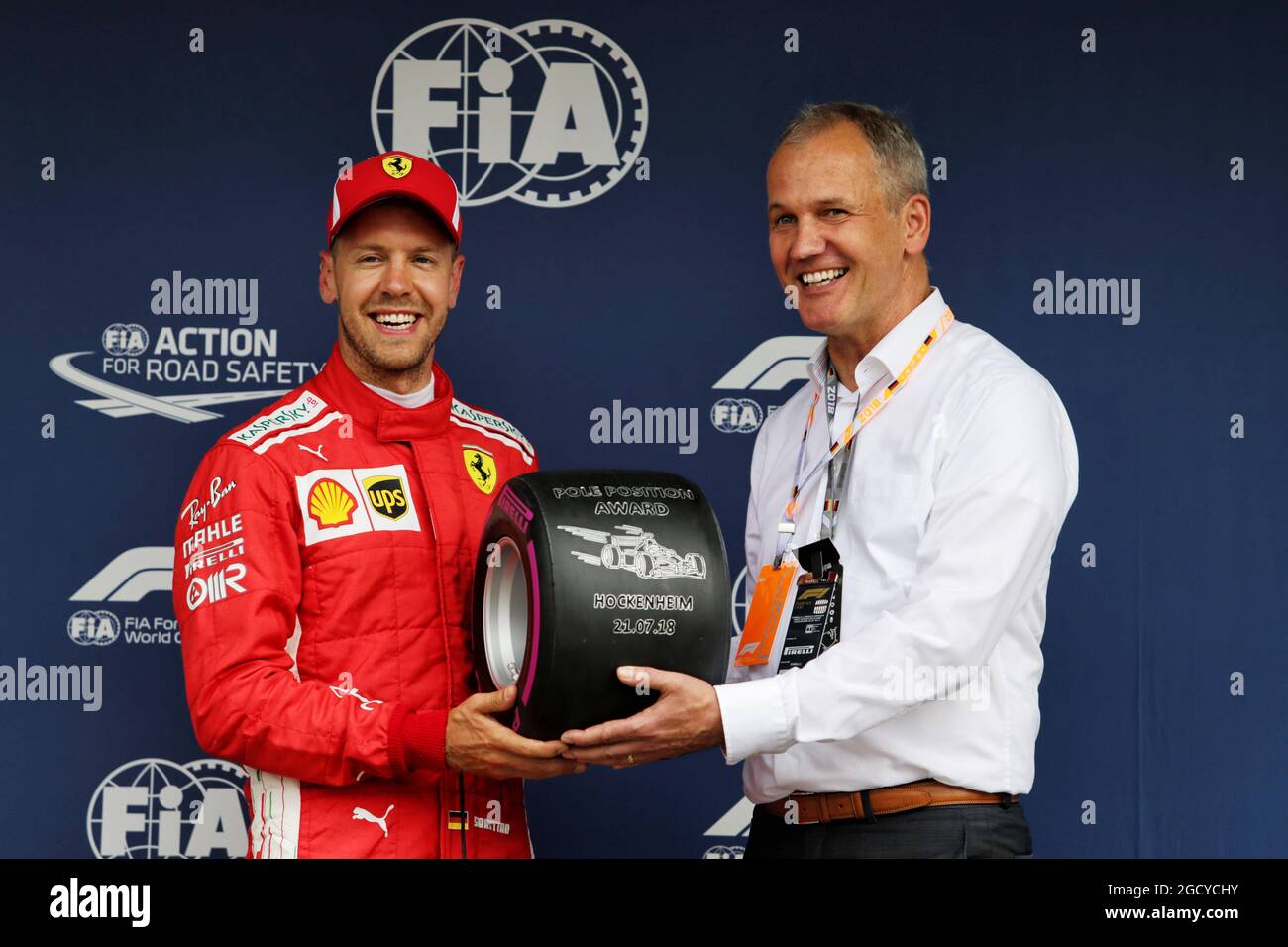 Sebastian Vettel (GER) Ferrari receives his Pirelli Pole Position Award.  German Grand Prix, Saturday 21st July 2018. Hockenheim, Germany Stock Photo  - Alamy