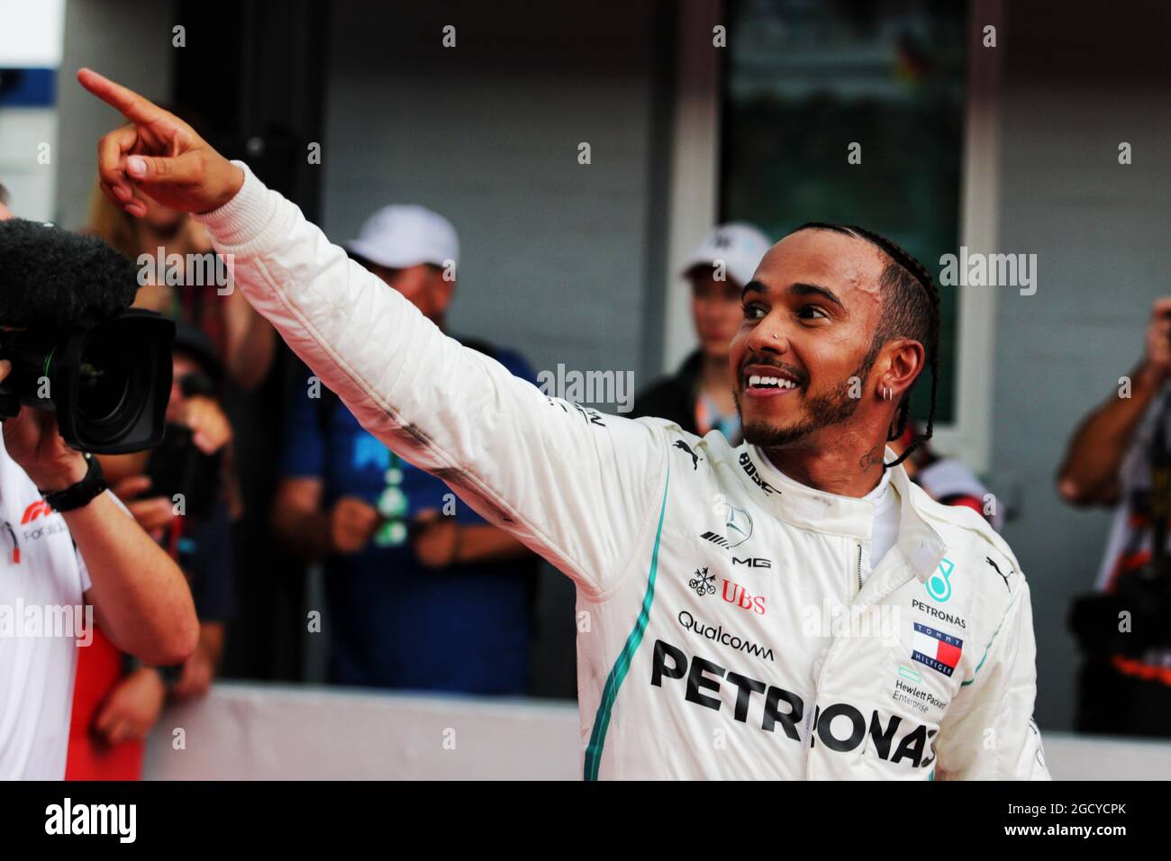 Race winner Lewis Hamilton (GBR) Mercedes AMG F1 celebrates in parc ...