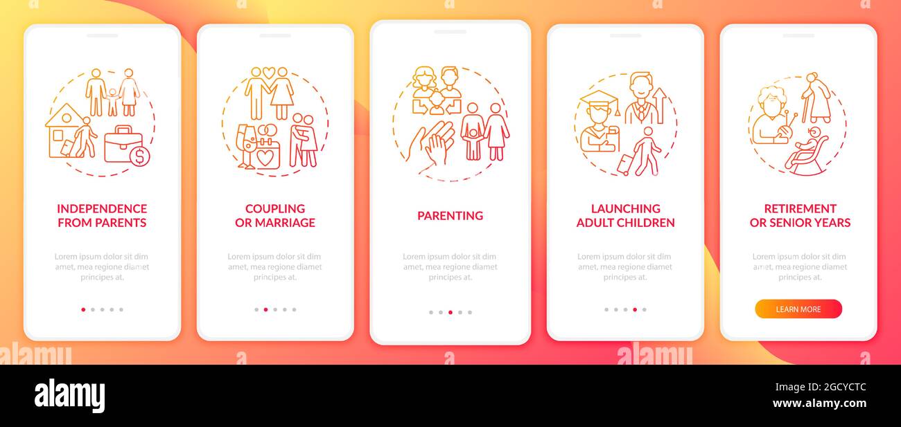 Launching adult children onboarding mobile app page screen Stock Vector ...