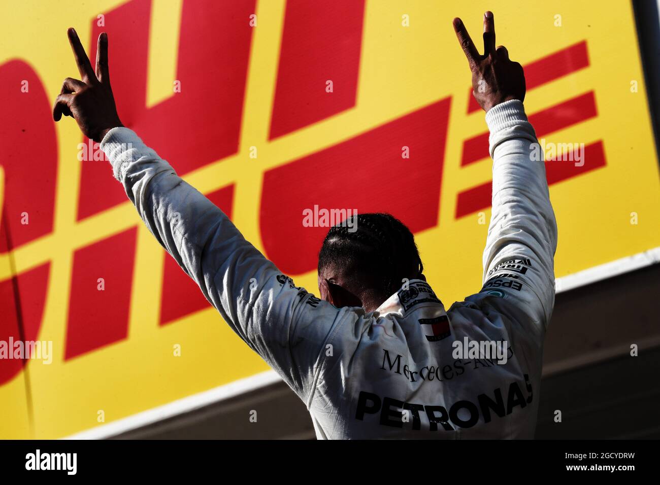 Race winner Lewis Hamilton (GBR) Mercedes AMG F1 celebrates in parc ...