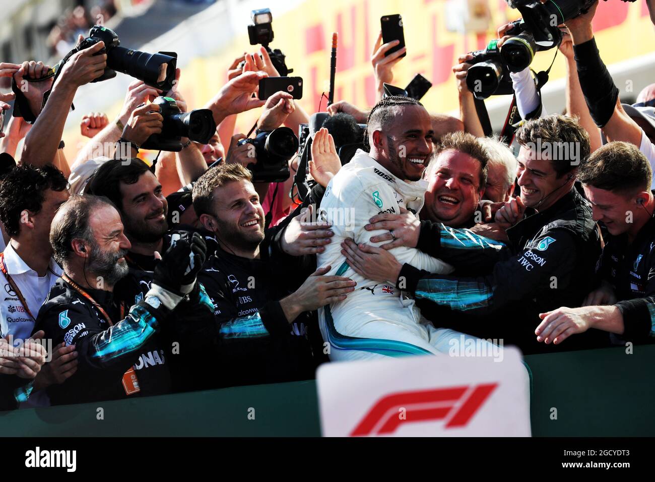 Race winner Lewis Hamilton (GBR) Mercedes AMG F1 celebrates with the ...