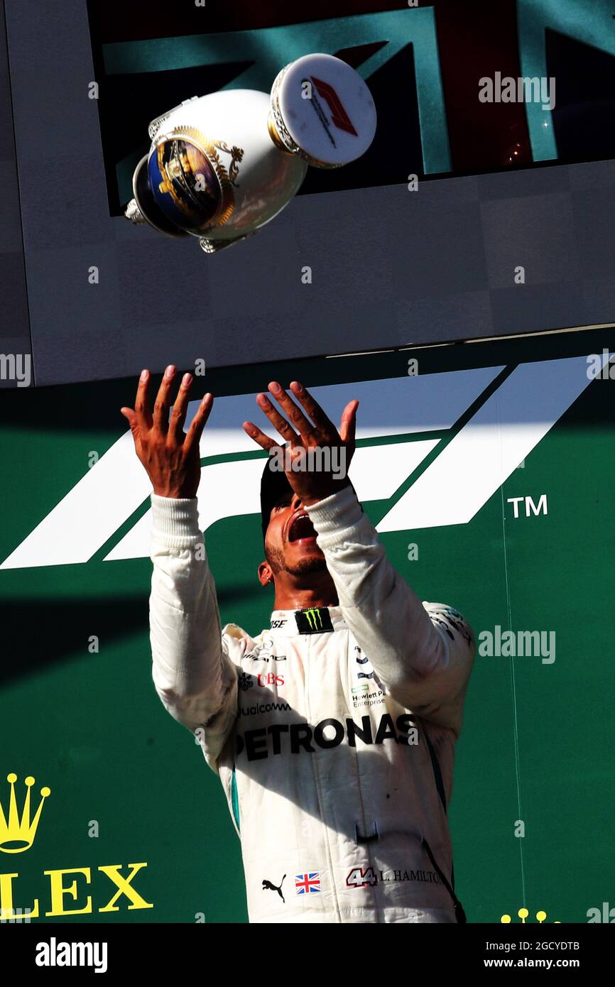 Race winner Lewis Hamilton (GBR) Mercedes AMG F1 celebrates on the ...