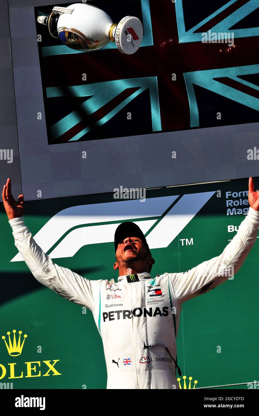 Race winner Lewis Hamilton (GBR) Mercedes AMG F1 celebrates on the ...