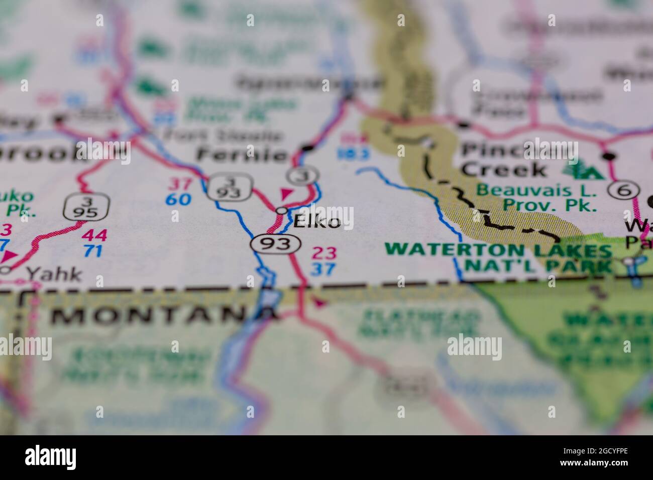 Elko British Columbia Canada shown on a road map or Geography map Stock