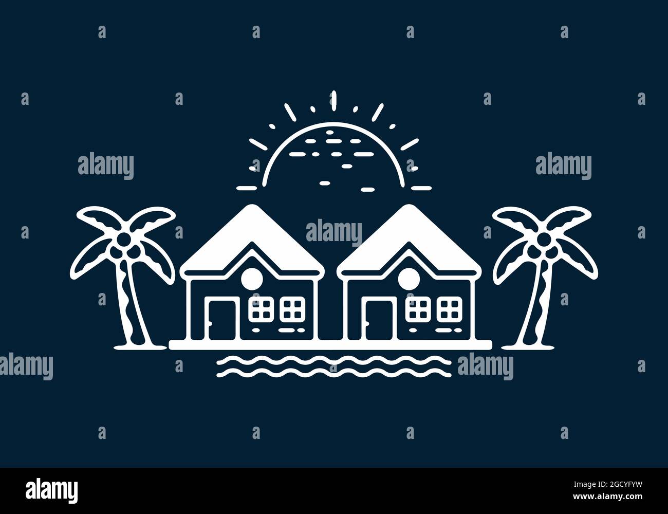 House On The Beach Line Art Illustration Design Stock Vector Image