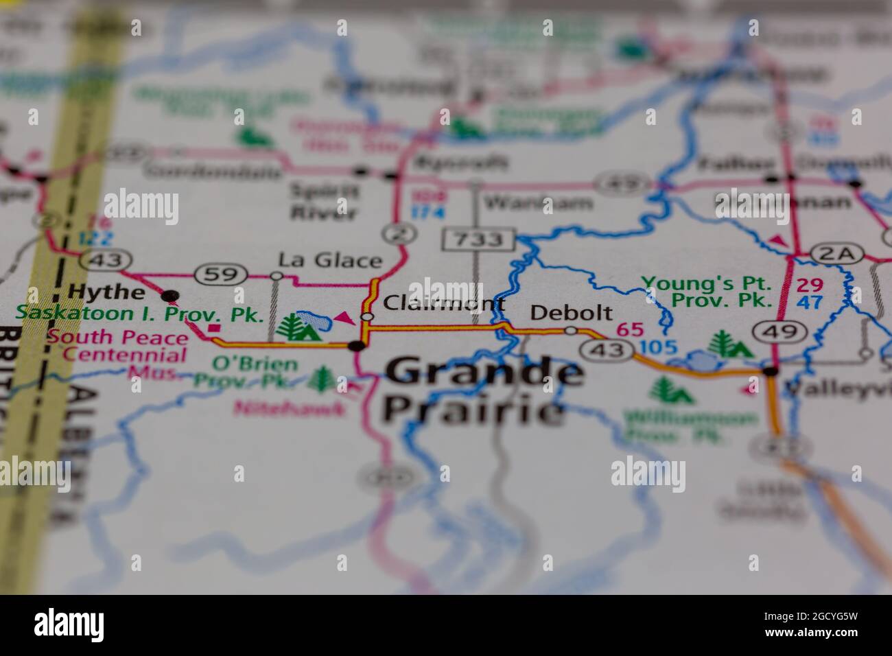 Clairmont Alberta Canada shown on a road map or Geography map Stock