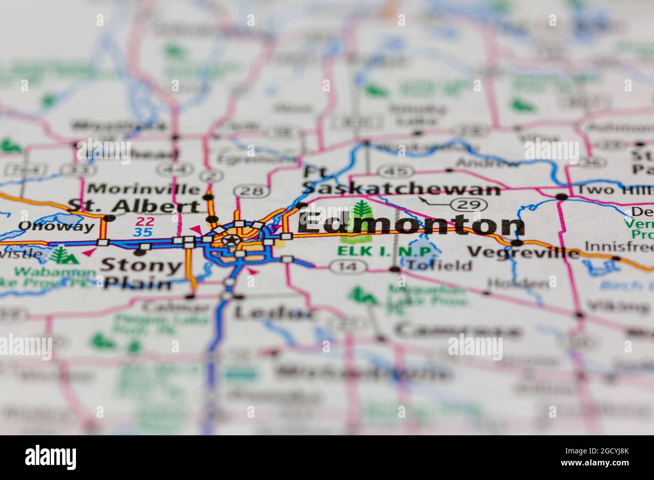 Edmonton Alberta Canada shown on a road map or Geography map Stock