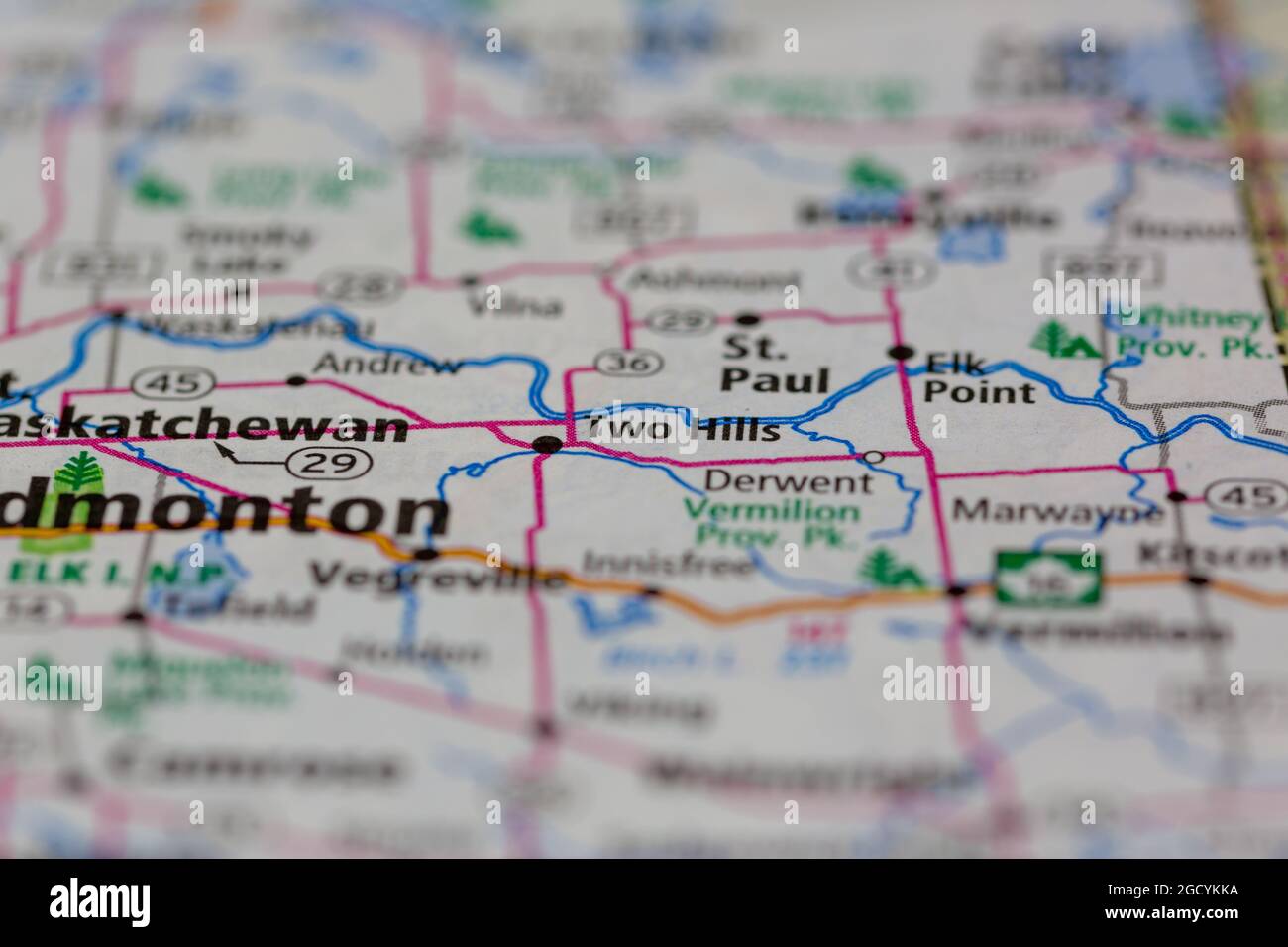 Two Hills Alberta Canada shown on a road map or Geography map Stock Photo Alamy