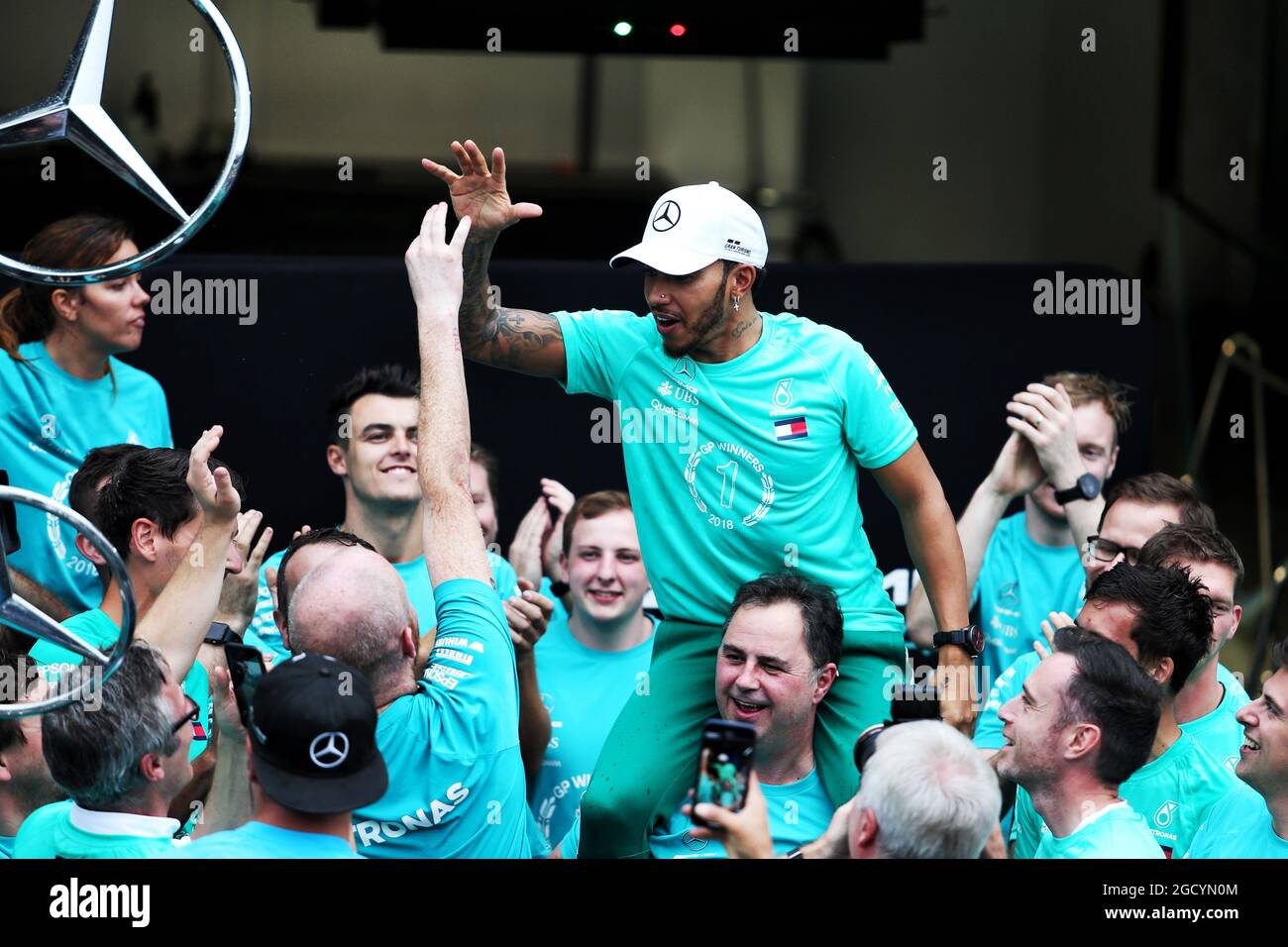 Mercedes amg f1 celebrates winning constructors championship team hi