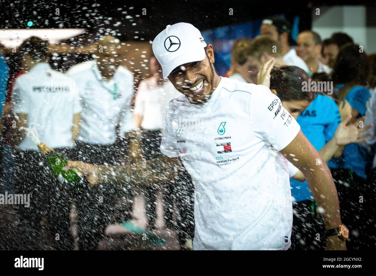 Race winner Lewis Hamilton (GBR) Mercedes AMG F1 celebrates with the ...
