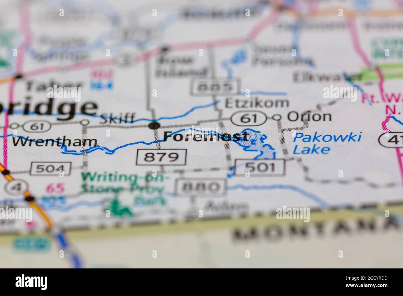 Foremost Alberta Canada shown on a road map or Geography map Stock