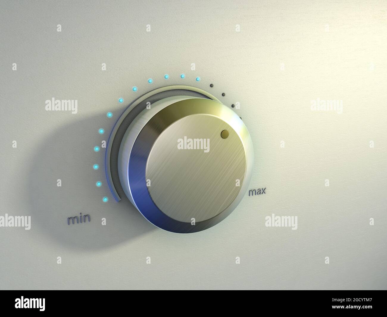 Volume knob on a musical amplifier. Digital illustration. Stock Photo