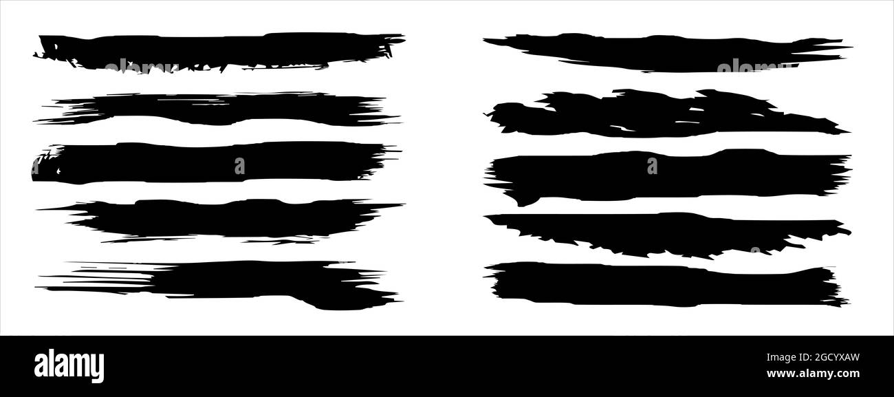 Collection of artistic grungy black paint hand made creative brush