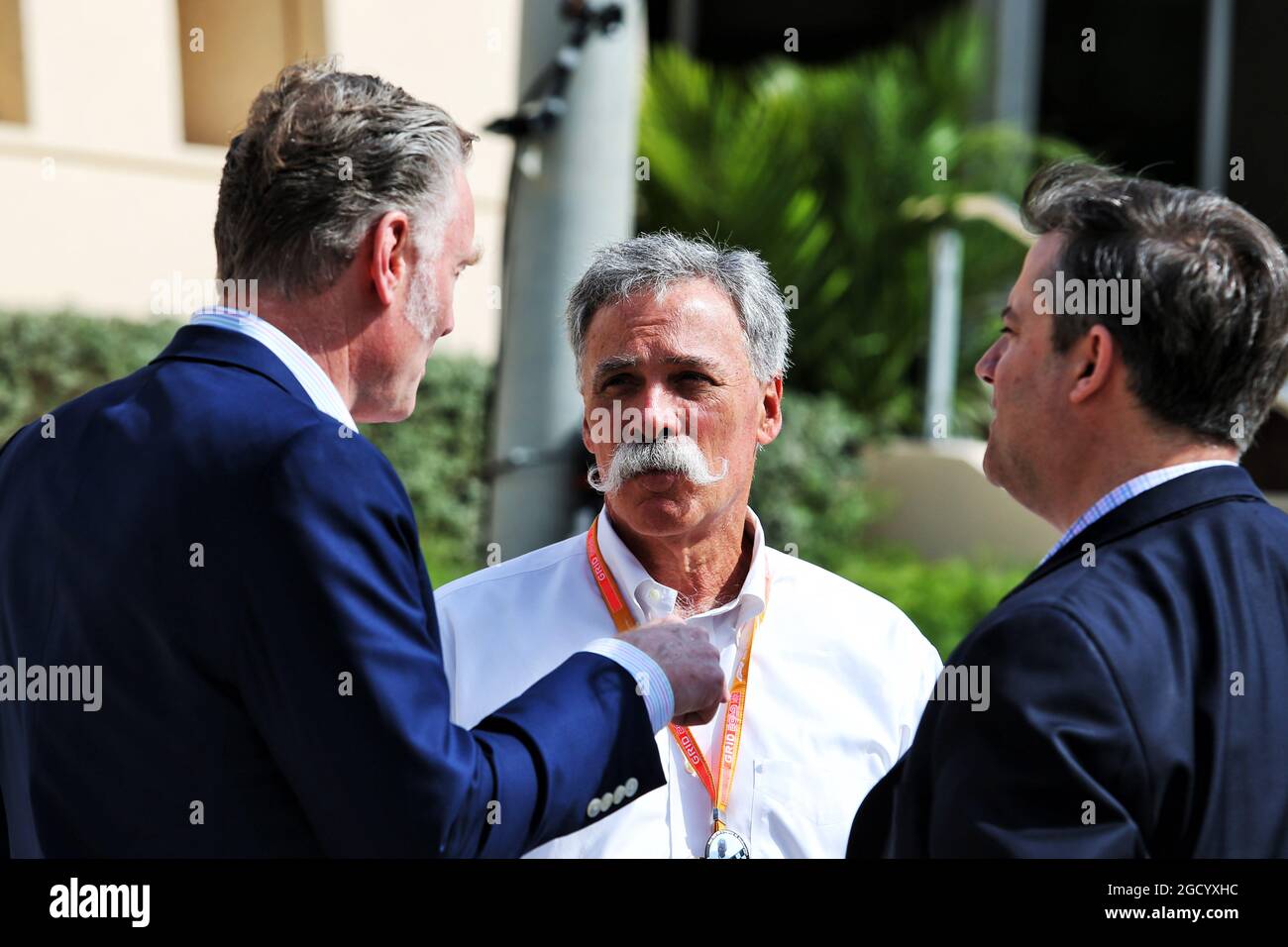 Chase Carey (USA) Formula One Group Chairman and Sean Bratches (USA) Formula 1 Managing Director, Commercial Operations. Bahrain Grand Prix, Sunday 31st March 2019. Sakhir, Bahrain. Stock Photo