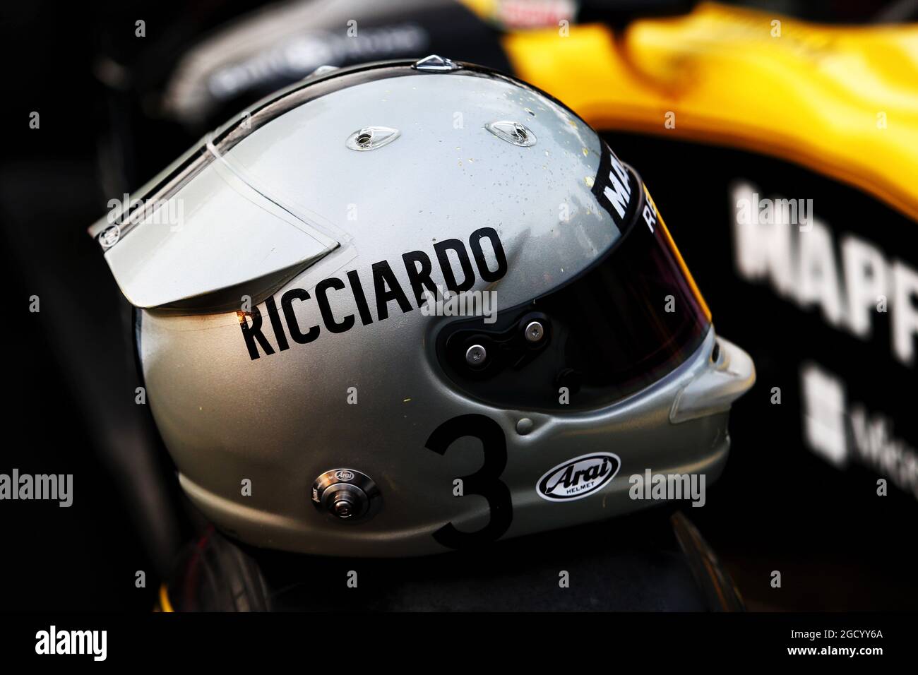 Retro helmet design for Daniel Ricciardo (AUS) Renault F1 Team to celebrate  the 1000th F1 GP. Chinese Grand Prix, Thursday 11th April 2019. Shanghai,  China Stock Photo - Alamy
