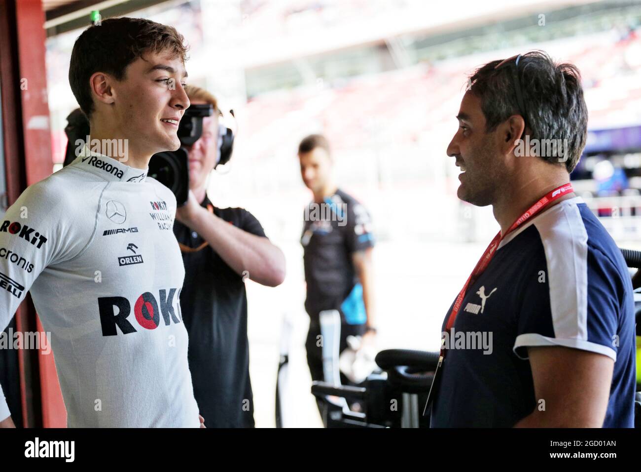 George Russell (GBR) Williams Racing with Juan Pablo Montoya (COL). Spanish Grand Prix, Saturday 11th May 2019. Barcelona, Spain. Stock Photo