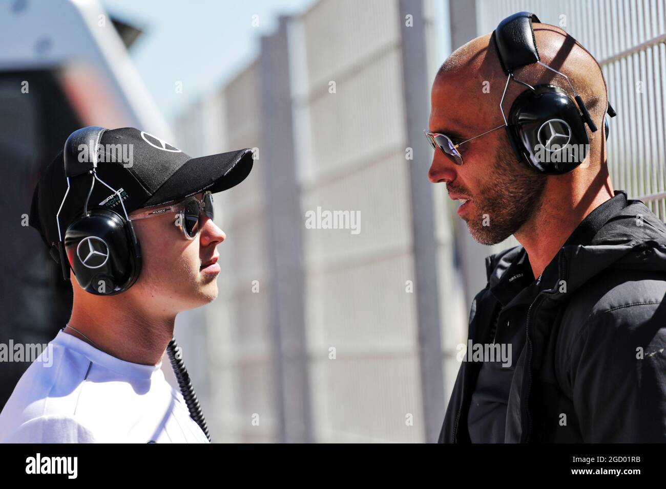 (L to R): Nikita Mazepin (RUS) Mercedes AMG F1 Test Driver with Daniel Schloesser (GER) Personal Trainer. Formula One In Season Testing, Day 1, Tuesday 14th May 2019. Barcelona, Spain. Stock Photo