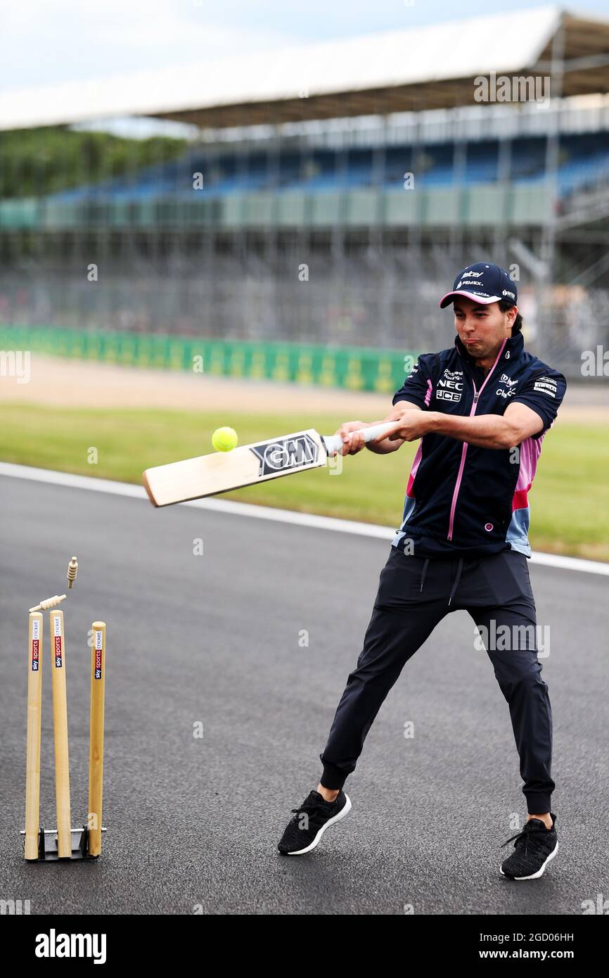 Sergio Perez (MEX) Racing Point F1 Team plays cricket