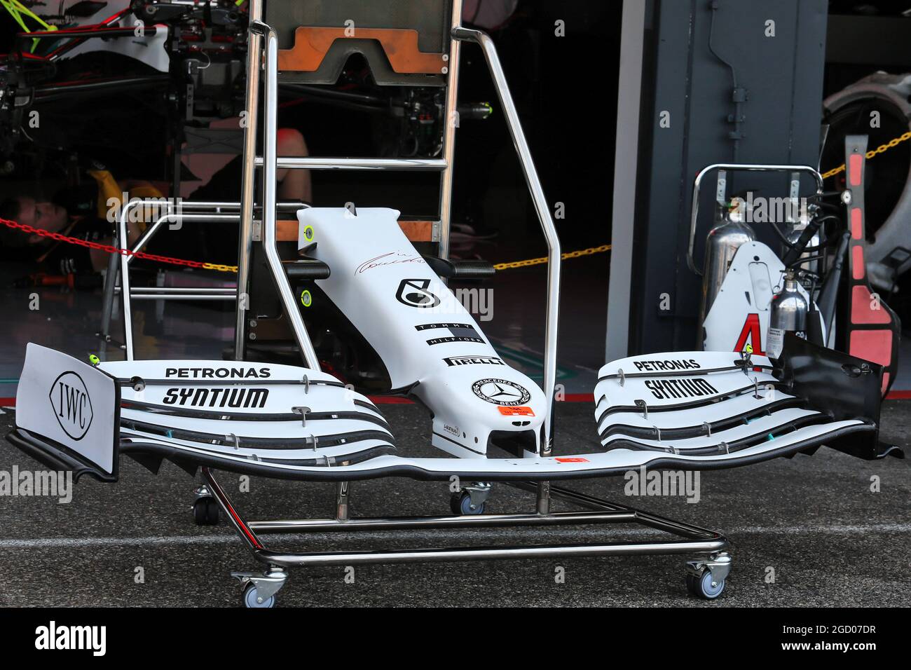 Mercedes AMG F1 W10 front wing with special livery. German Grand Prix, Thursday 25th July 2019. Hockenheim, Germany. Stock Photo