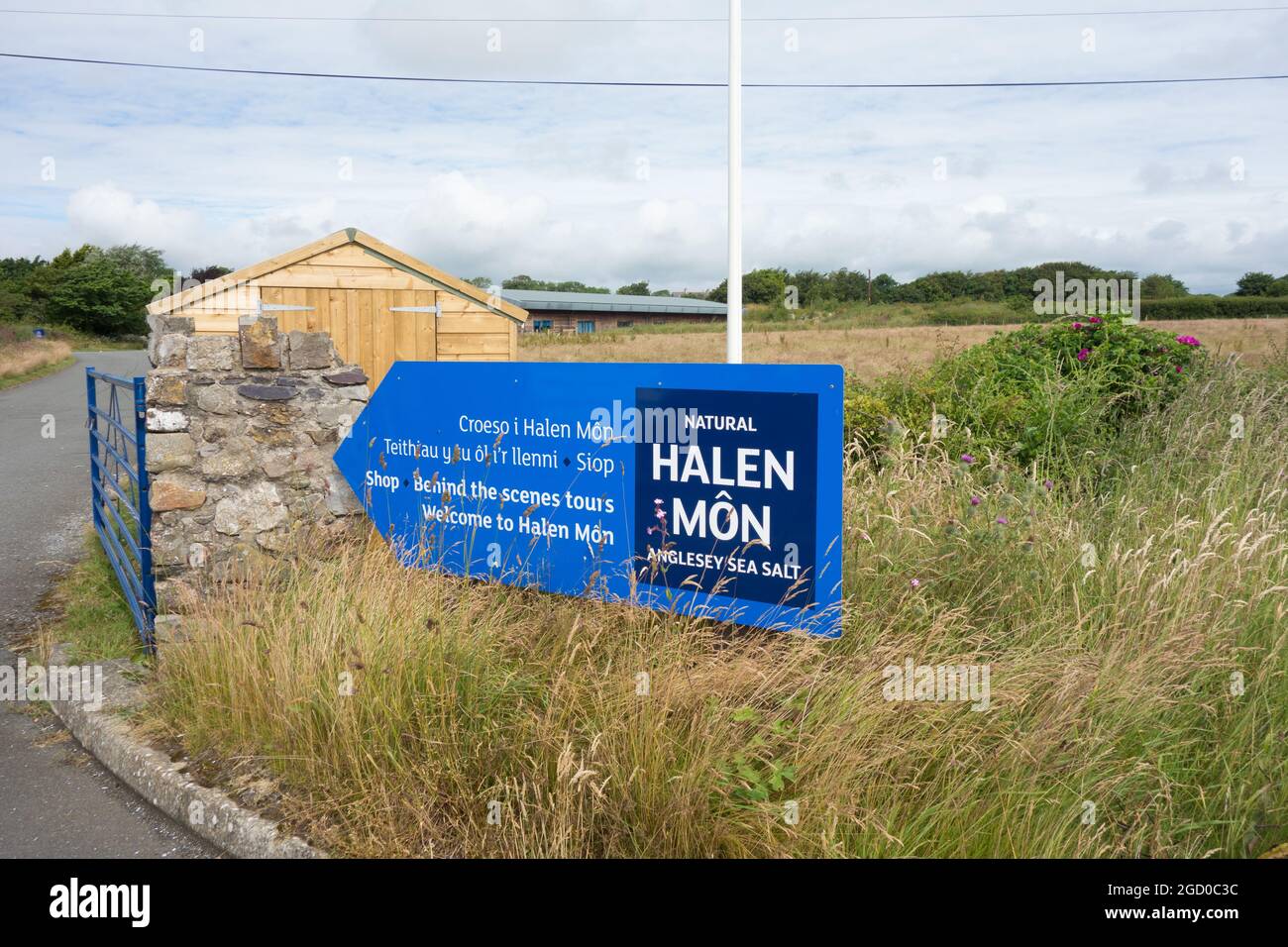 Entrance to Halen Mon in Wales where they produce Anglesey Sea Salt Stock Photo