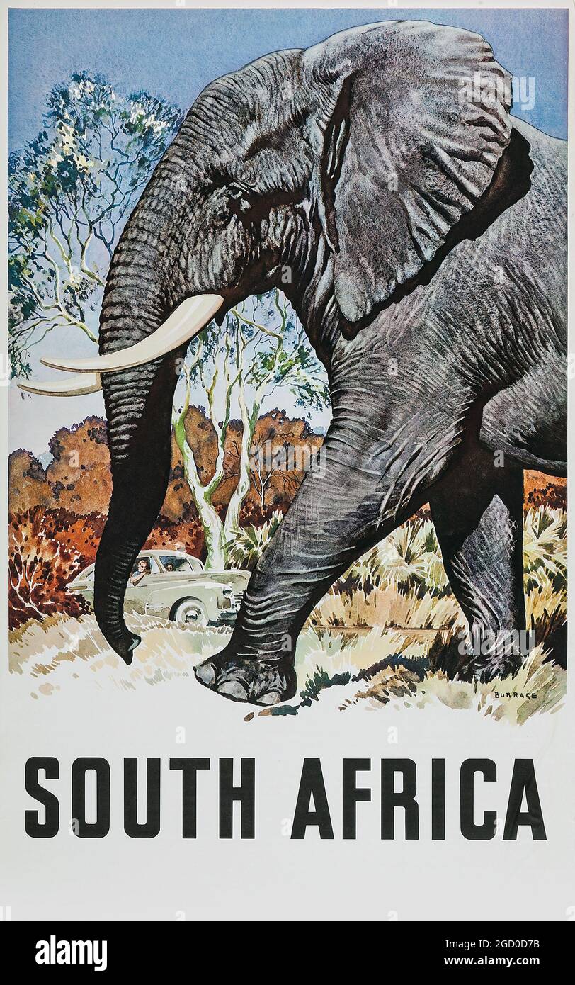 South Africa Travel Poster (South Africa Tourist Corporation, 1950s). Travel Poster, illustration / artwork by Burrage. Stock Photo