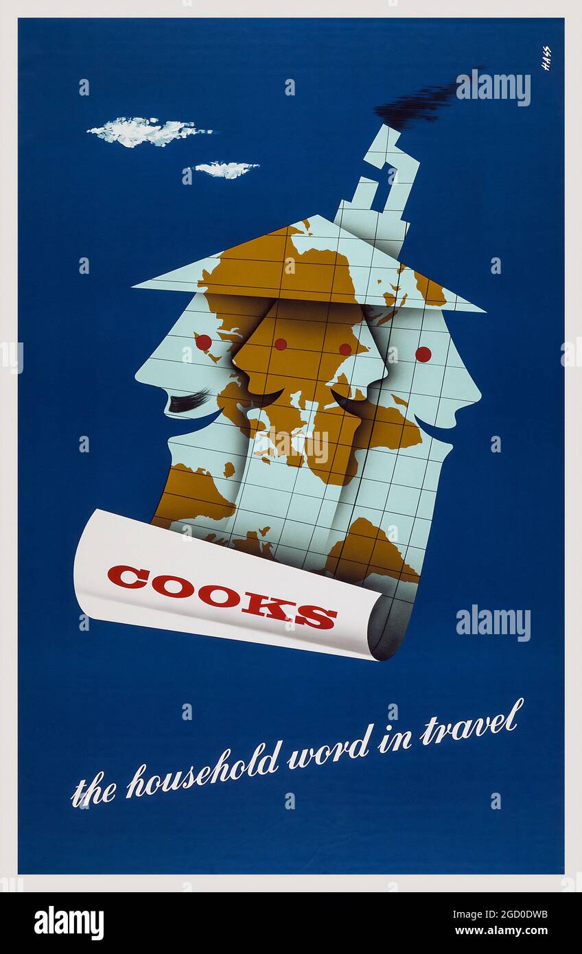 Vintage Travel Posters, Cooks travel poster – The Household word in travel. 1950–1960s. Stock Photo