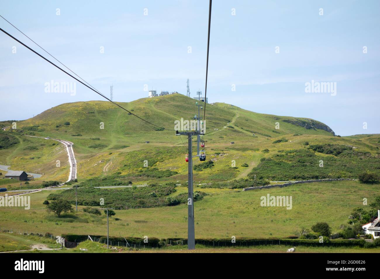 The tourist attraction cable car that travels between Llandudno town and the summit of the Great Orme in Wales Stock Photo