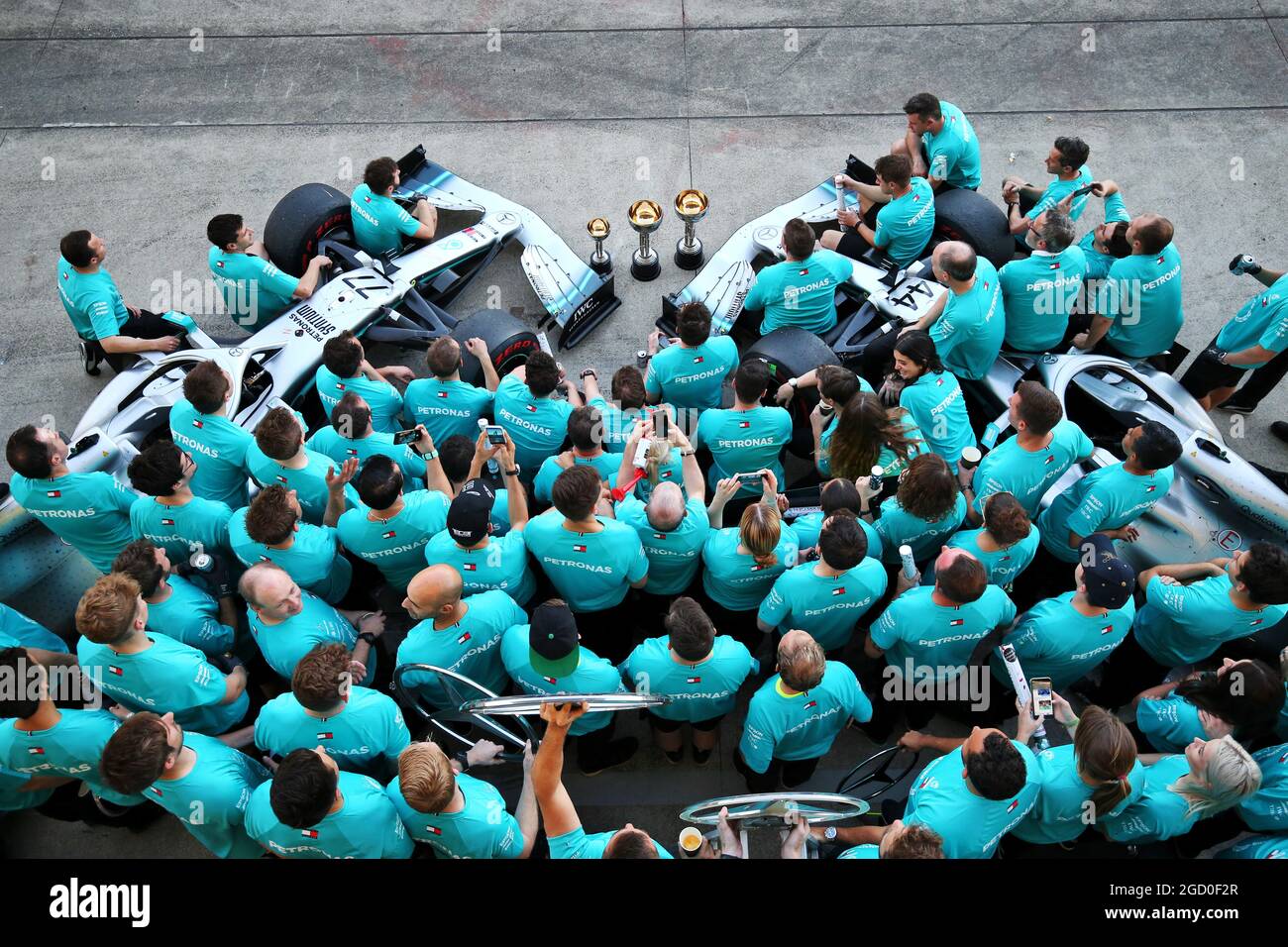 Mercedes AMG F1 celebrate a 13 finish and winning the Constructors