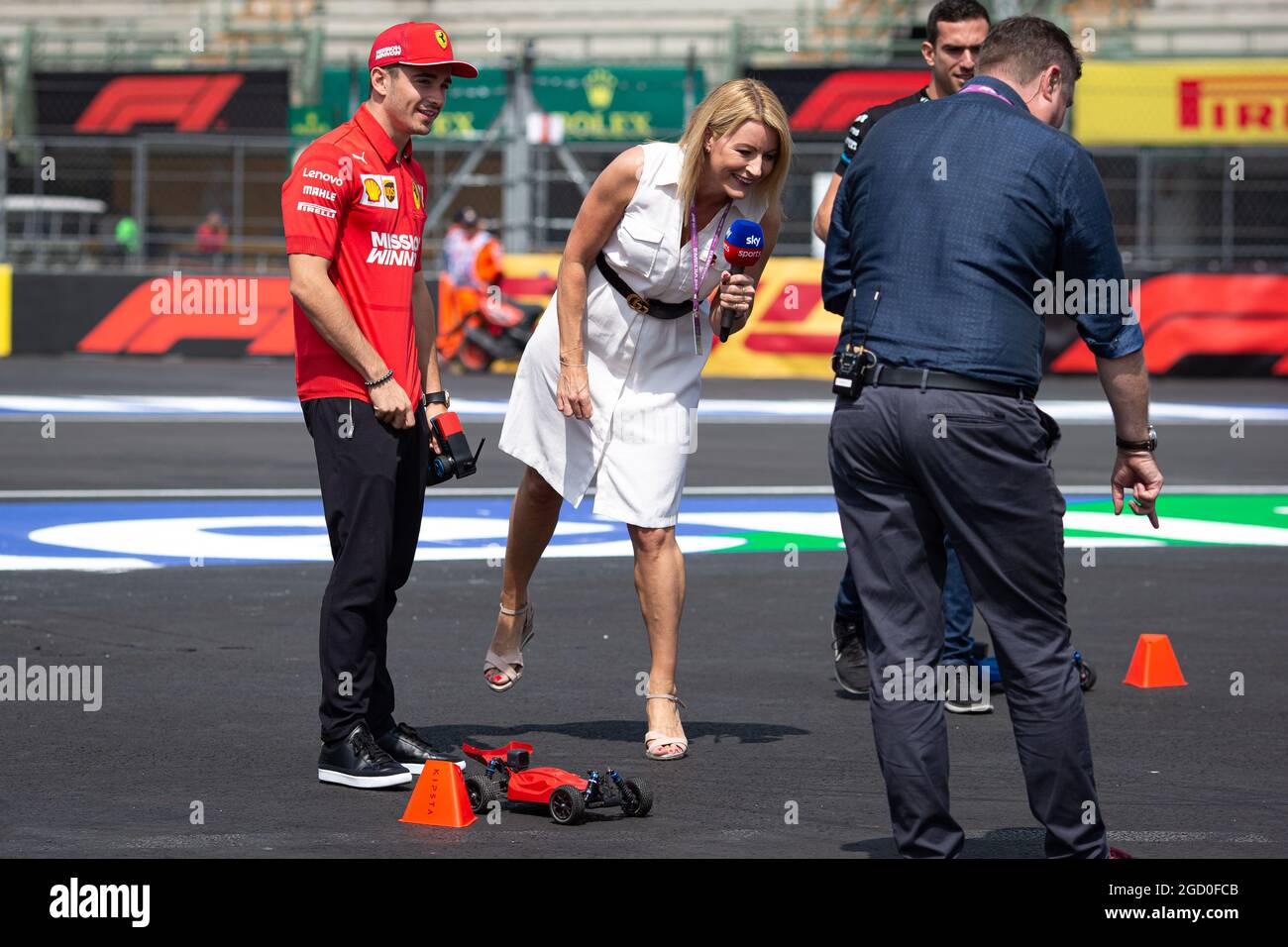 Charles Leclerc (MON) Ferrari with Rachel Brookes (GBR) Sky Sports F1 Reporter and David Croft (GBR) Sky Sports Commentator. Mexican Grand Prix, Thursday 24th October 2019. Mexico City, Mexico. Stock Photo