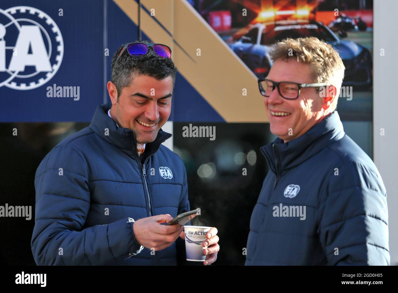 (L to R): Michael Masi (AUS) FIA Race Director with Bernd Maylander (GER) FIA Safety Car Driver. United States Grand Prix, Friday 1st November 2019. Circuit of the Americas, Austin, Texas, USA. Stock Photo