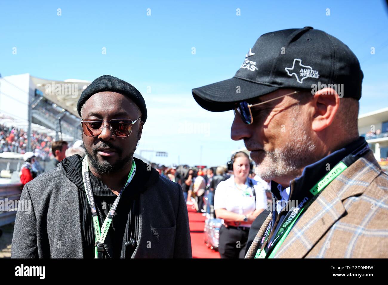 will.i.am (USA) (Left) on the grid. United States Grand Prix, Sunday 3rd November 2019. Circuit of the Americas, Austin, Texas, USA. Stock Photo